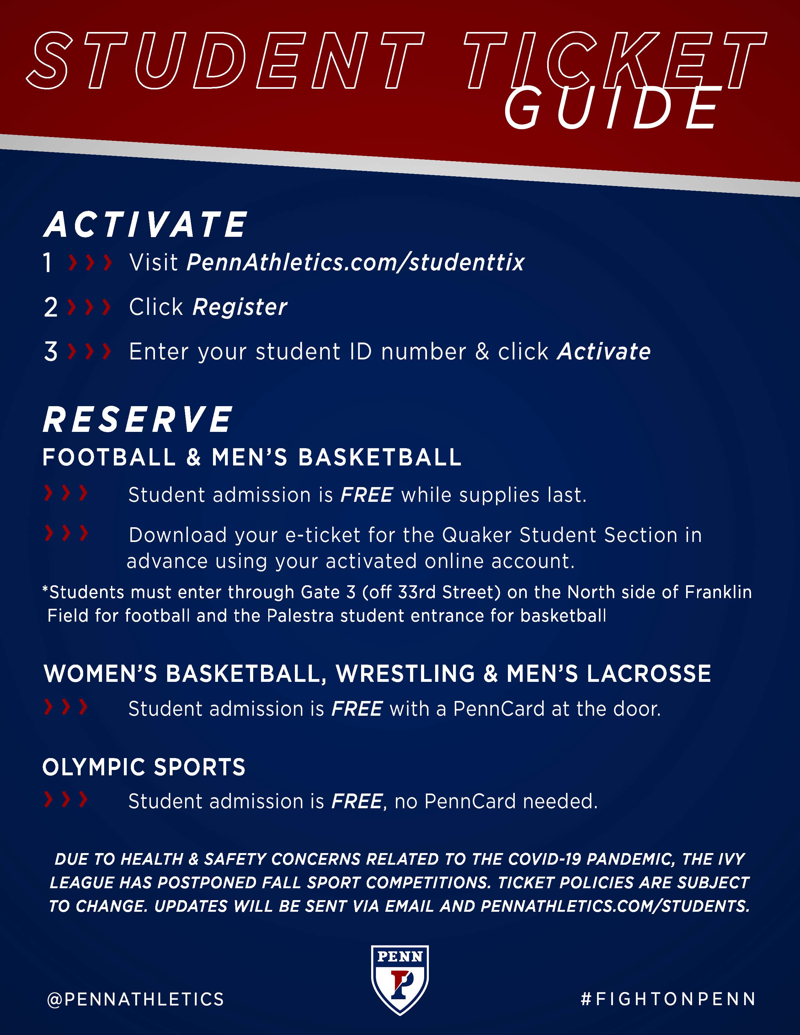 White text on blue and red background: Student ticket guide